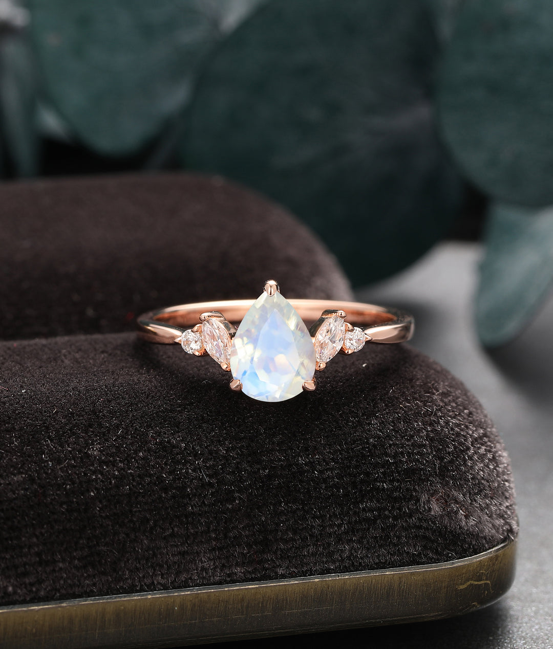 Vintage Pear Shaped Moonstone Engagement Ring, Unique Teardrop Ring, Moissanite Ring for Women