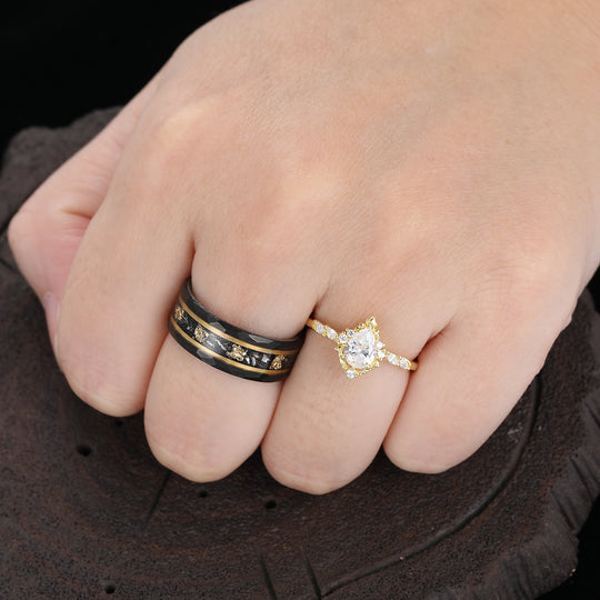 Vintage Moissanite Nature Inspired His And Hers Matching Rings Baroque-inspired Couple Rings