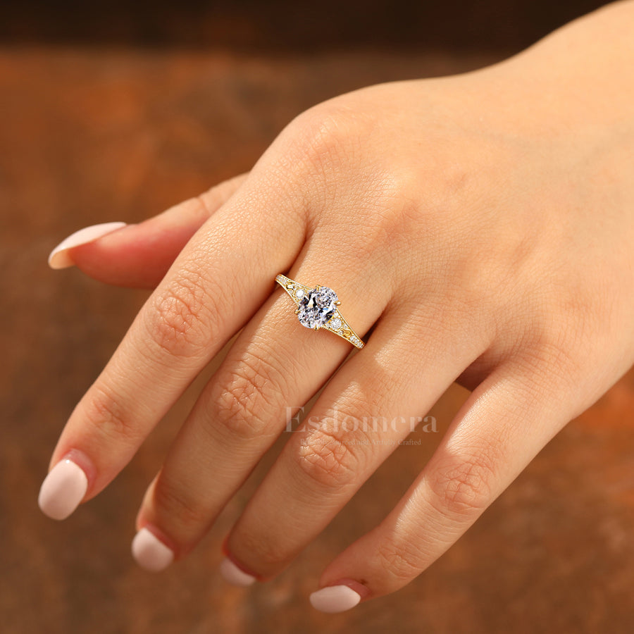 Vintage Filigree Oval Cut Lab Grown Diamond Wedding Ring 6 Prongs Anniversary Ring For Her (IGI Certified)