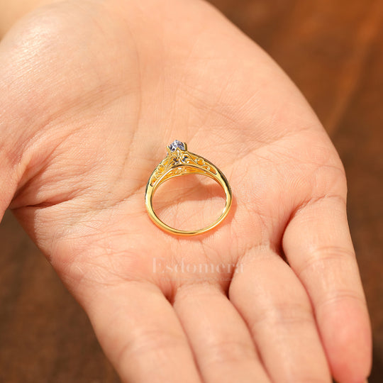 Vigne Filigrane Design Bague de Fiançailles Diamant Synthétique Taille Marquise 14K Or Massif Bague Femme (Certifiée IGI)