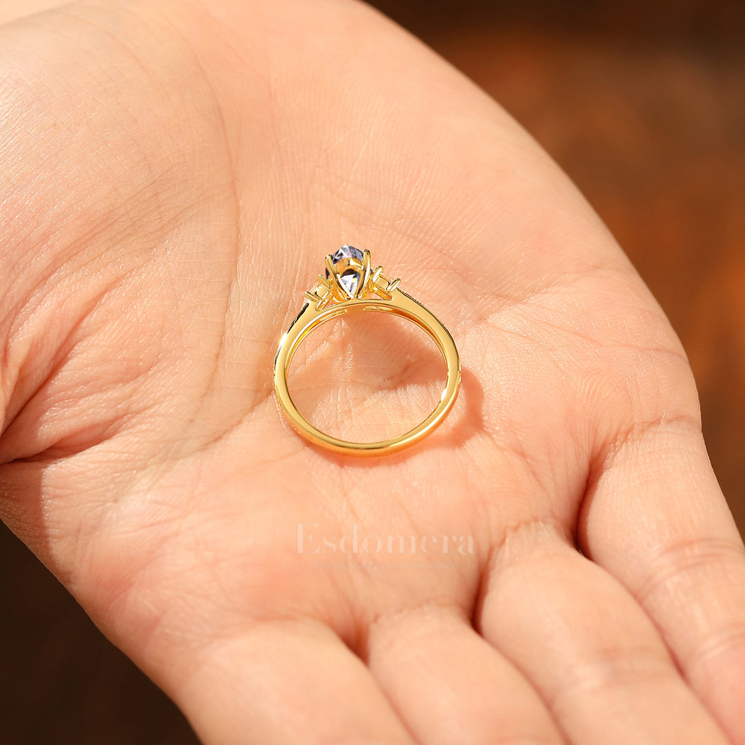 Vintage 14K Solid Gold 1CT Marquise Cut Lab Grown Diamond Ring Filigree Wedding Ring (IGI Certified)