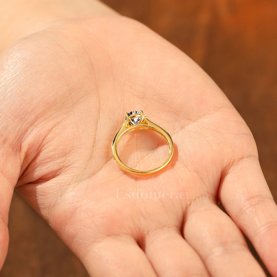 4 Prongs Solitaire Round Lab Grown Diamond Ring Vintage 14K Engraved Floral Women Ring (IGI Certified) -  Esdomera.com
