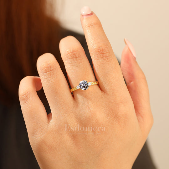 Vintage Milgrain Round Lab Grown Diamond Ring 14K Yellow Gold Bridal Ring (IGI Certified)