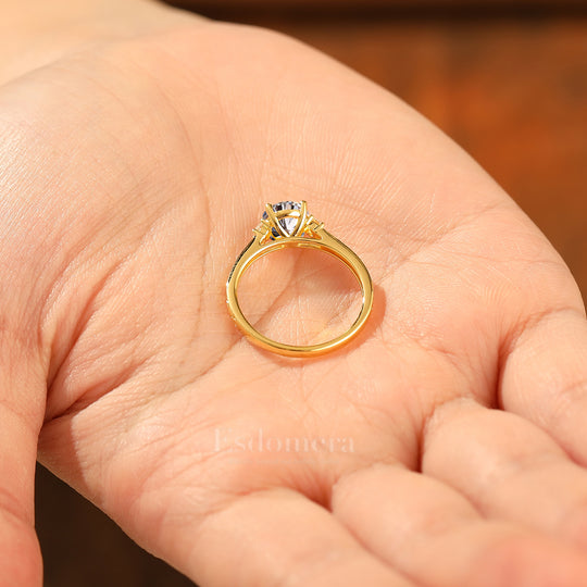 Vintage Milgrain Round Lab Grown Diamond Ring 14K Yellow Gold Bridal Ring (IGI Certified)