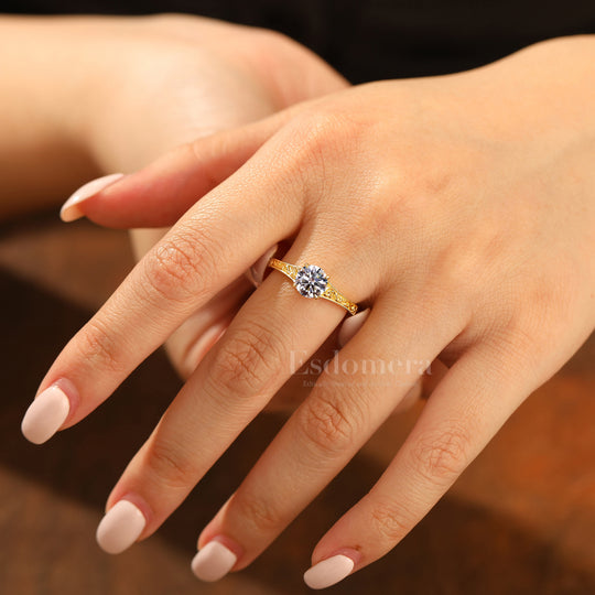 Delicate Filigree Round Vintage Ring Lab Grown Diamond Engagement Ring Classic Solitaire Lab Diamond Vintage Ring (IGI Certified)