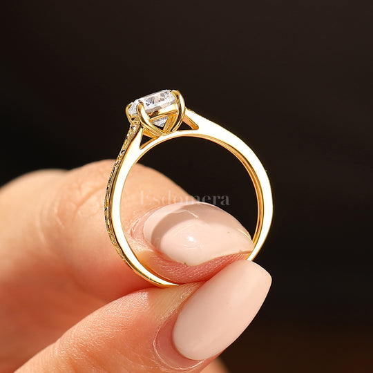 14K Vintage Rund Solitär Gelbgold Moissanit Verlobungsring Filigran Ehering