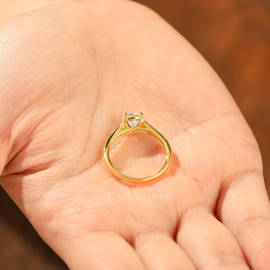 14K Vintage Rund Solitär Gelbgold Moissanit Verlobungsring Filigran Ehering