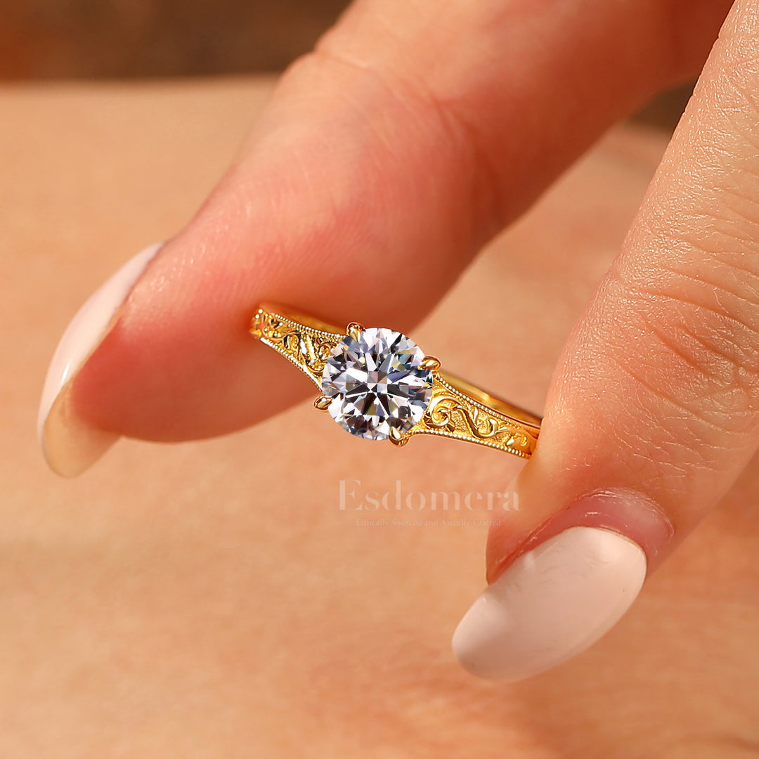 Delicate Filigree Round Vintage Ring Lab Grown Diamond Engagement Ring Classic Solitaire Lab Diamond Vintage Ring (IGI Certified)