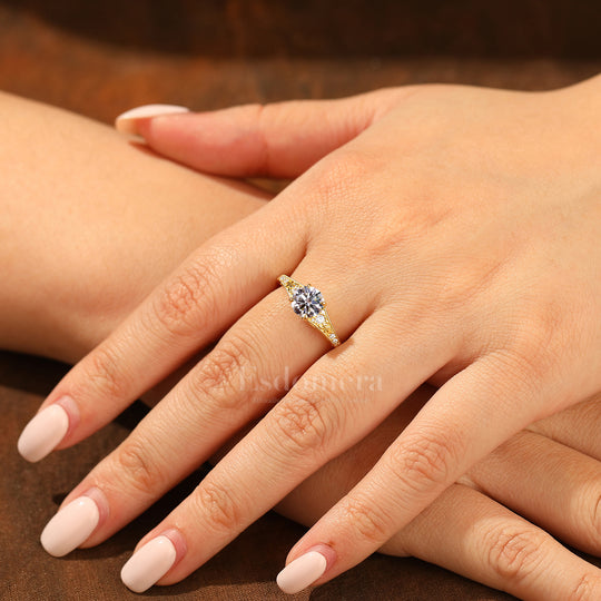 Brillante anillo de compromiso con diamante redondo cultivado en laboratorio de 1CT, grabado con diseño floral para mujer (certificado IGI)