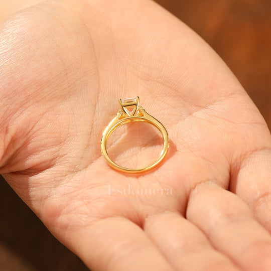 14K Solid Gold Solitaire 2CT Emerald Cut Filigreed Moissanite Bridal Ring Baroque-inspired Women Ring