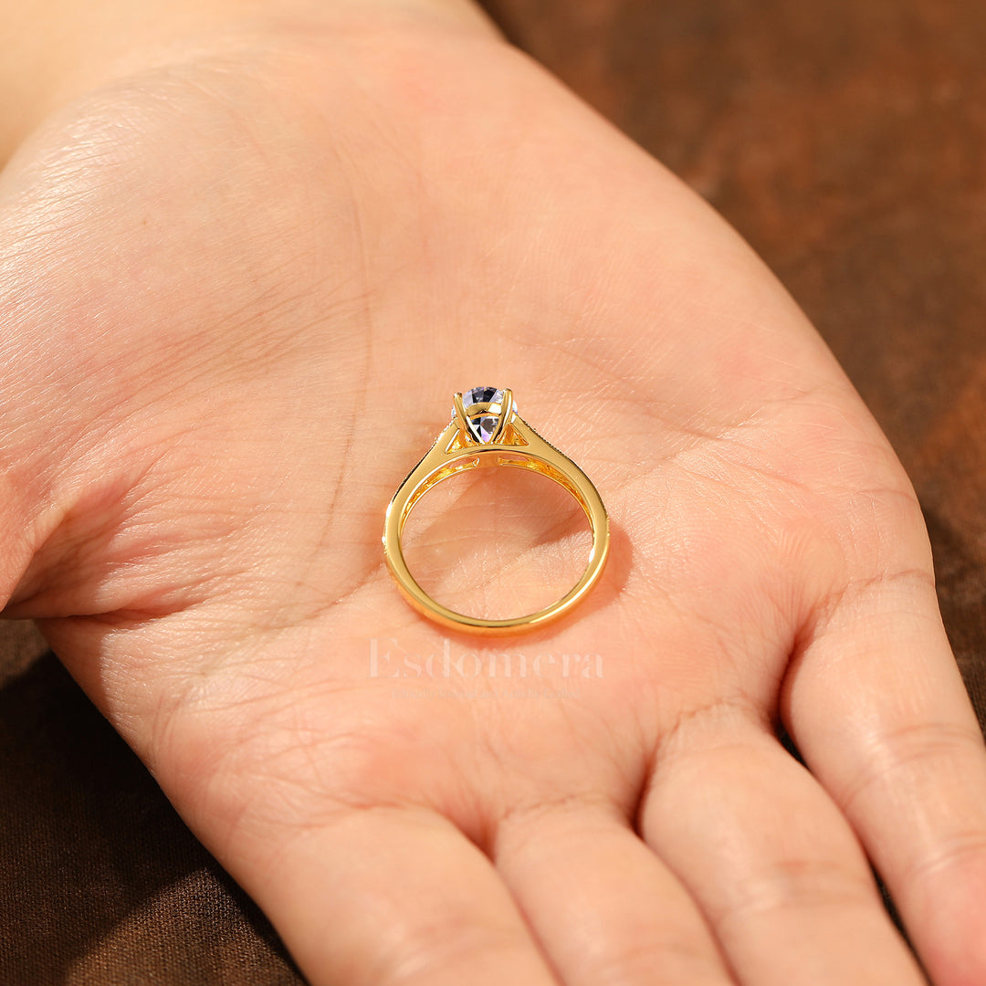 14K Oval Cut Hollow-Out Yellow Gold Band Lab Grown Diamond Filigree Band Ring Engagement Ring (IGI Certified)