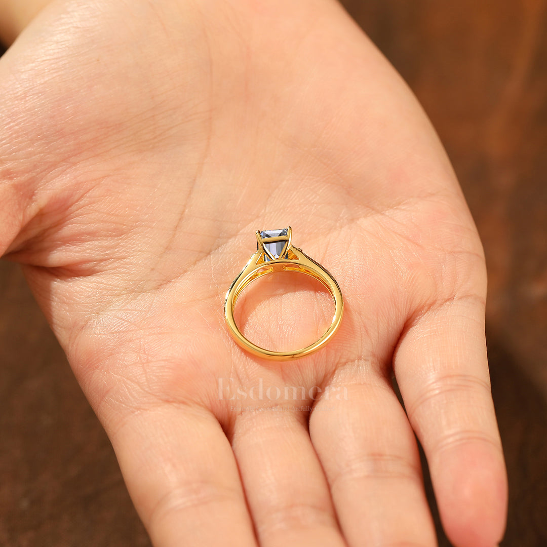 Floral Vine Relief Design Emerald Cut Lab Grown Diamond Ring Botanische Handgemaakte Damesring (IGI Gecertificeerd)