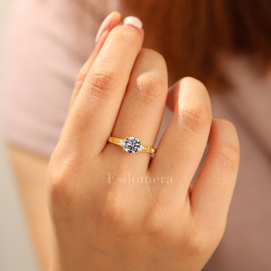 Solid Yellow Gold 1CT Round Lab Grown Diamond Women Ring Vintage Filigree Wedding Ring (IGI Certified)