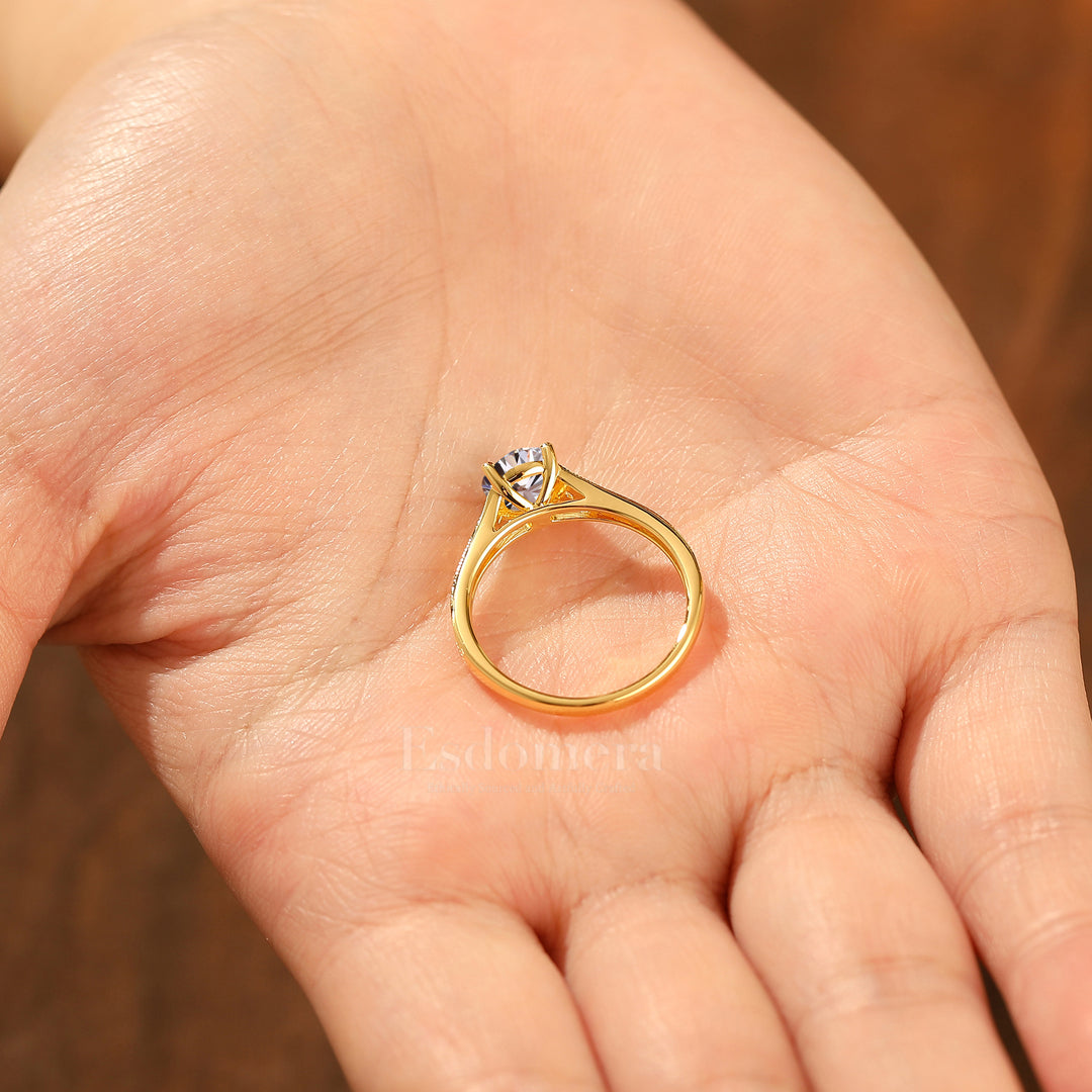 Solid Yellow Gold 1CT Round Lab Grown Diamond Women Ring Vintage Filigree Wedding Ring (IGI Certified)