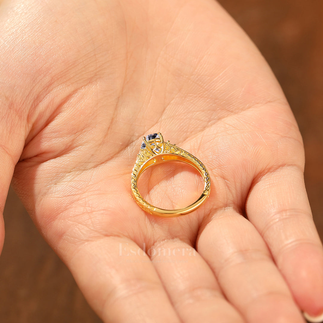 Retro Oval Schliff Laborgezüchteter Diamant Ehering 14k Massivgold Reben-Design Verlobungsring (IGI Zertifiziert)