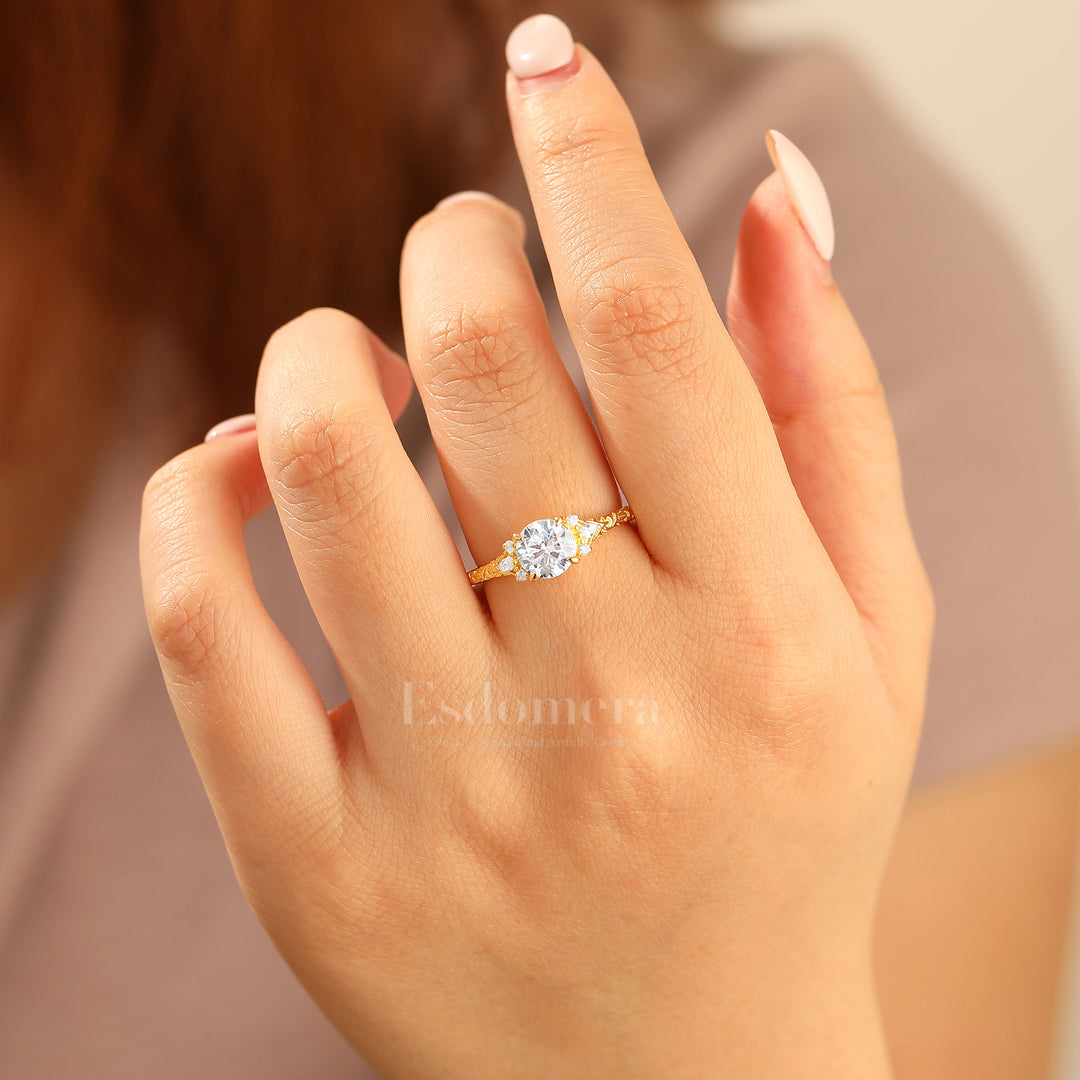 Round Filigree Vintage 14K Yellow Gold Moissanite Engagement Ring Filigree Wedding Ring