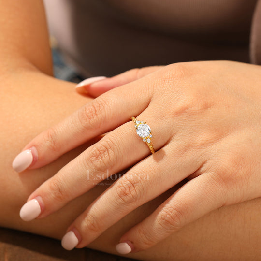 Round Filigree Vintage 14K Yellow Gold Moissanite Engagement Ring Filigree Wedding Ring