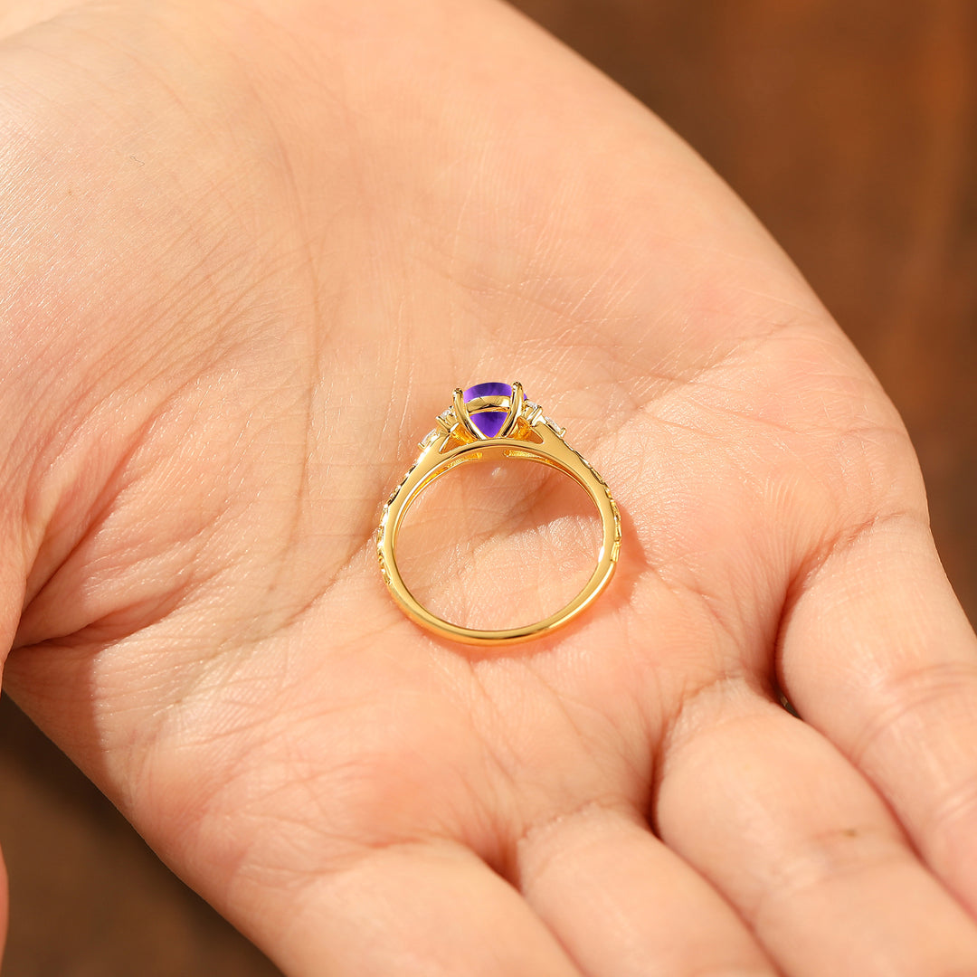 Round Filigree Vintage 14K Yellow Gold Natural Amethyst Engagement Ring Filigree Wedding Ring