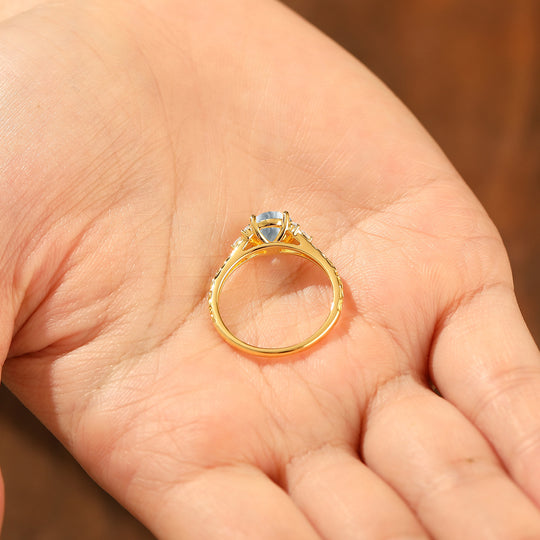 Round Filigree Vintage 14K Yellow Gold Aquamarine Engagement Ring Filigree Wedding Ring