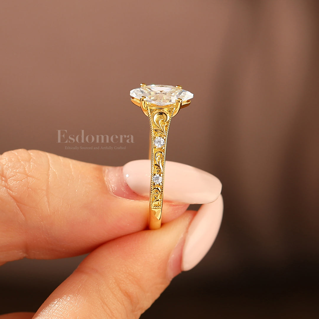Vine Flourish Marquise Cut Moissanite Damenring Vintage Filigraner Moissanite Verlobungsring