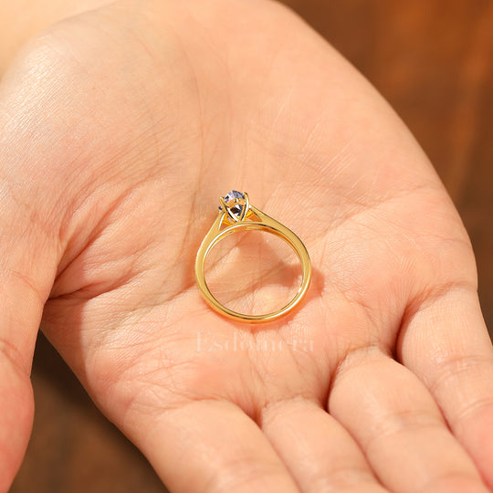 14K Dainty Vintage Marquise Lab Grown Diamond Engagement Ring Pave Accents Wedding Ring Yellow Gold Wedding Ring (IGI Certified)