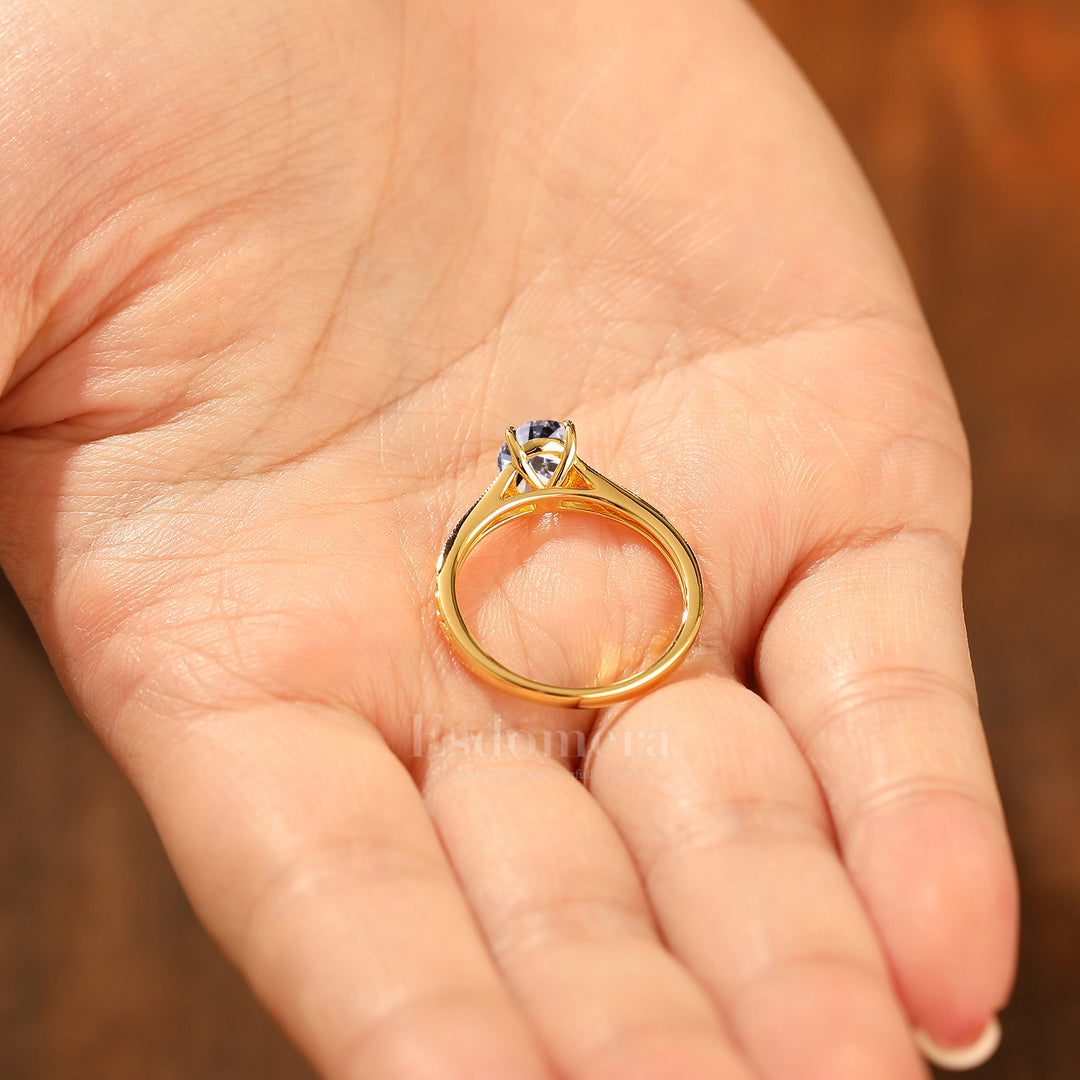 14K Anillo Solitario Ovalado de Diamante Cultivado en Laboratorio Estilo Art Nouveau con Diseño Intrincado de Encaje en la Banda Anillo de Boda (Certificado IGI)