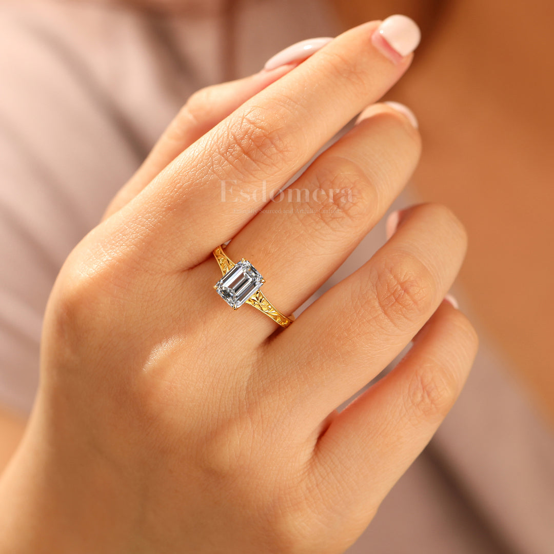 Unieke 2CT Elegante Solitaire Smaragdgeslepen Lab-Gegroeide Diamant Belofte Ring (IGI Gecertificeerd)