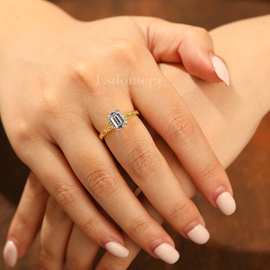 Unieke 2CT Elegante Solitaire Smaragdgeslepen Lab-Gegroeide Diamant Belofte Ring (IGI Gecertificeerd)