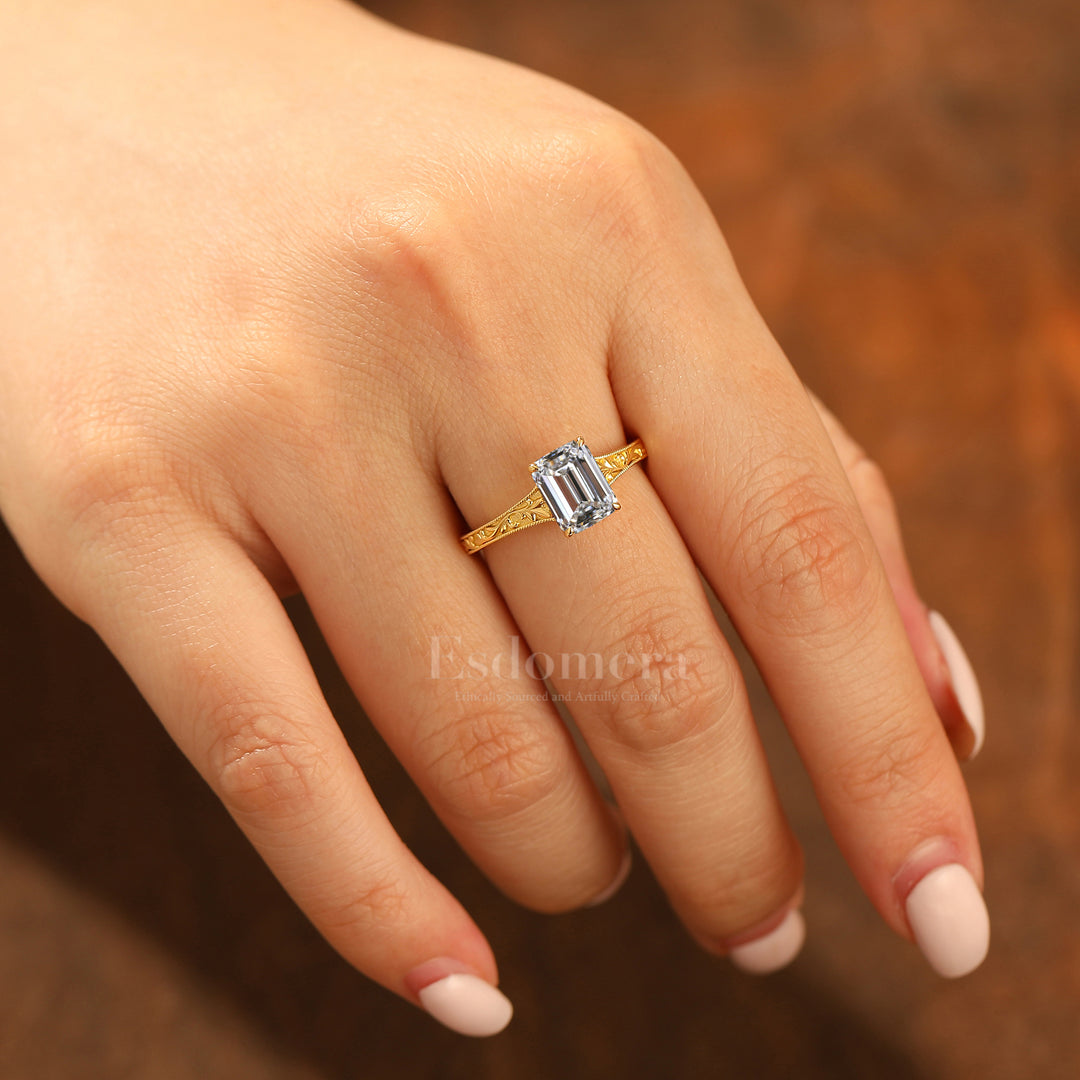 Unieke 2CT Elegante Solitaire Smaragdgeslepen Lab-Gegroeide Diamant Belofte Ring (IGI Gecertificeerd)