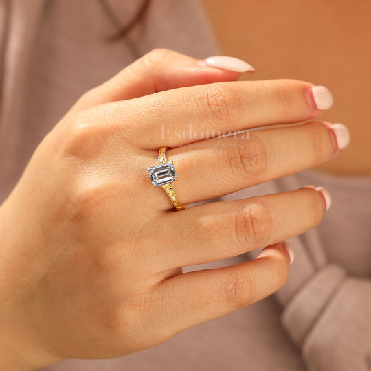 Unieke 2CT Elegante Solitaire Smaragdgeslepen Lab-Gegroeide Diamant Belofte Ring (IGI Gecertificeerd)