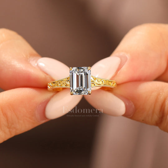 Unieke 2CT Elegante Solitaire Smaragdgeslepen Lab-Gegroeide Diamant Belofte Ring (IGI Gecertificeerd)