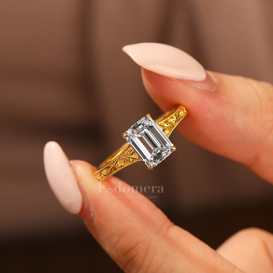 Unieke 2CT Elegante Solitaire Smaragdgeslepen Lab-Gegroeide Diamant Belofte Ring (IGI Gecertificeerd)