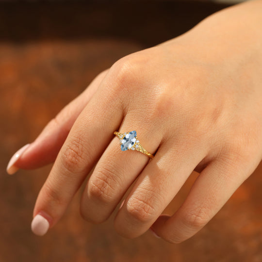 Nature-Inspired Vintage 14K Yellow Gold Aquamarine Engagement Ring Filigree Wedding Ring