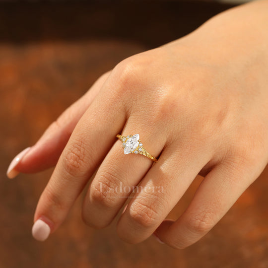 Nature-Inspired Vintage 14K Yellow Gold Moissanite Engagement Ring Filigree Wedding Ring