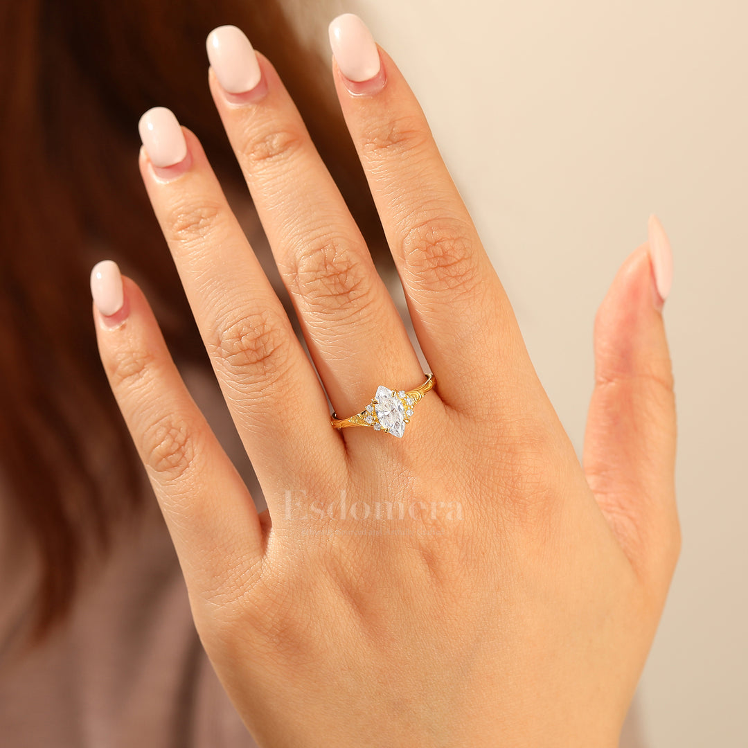 Nature-Inspired Vintage 14K Yellow Gold Moissanite Engagement Ring Filigree Wedding Ring