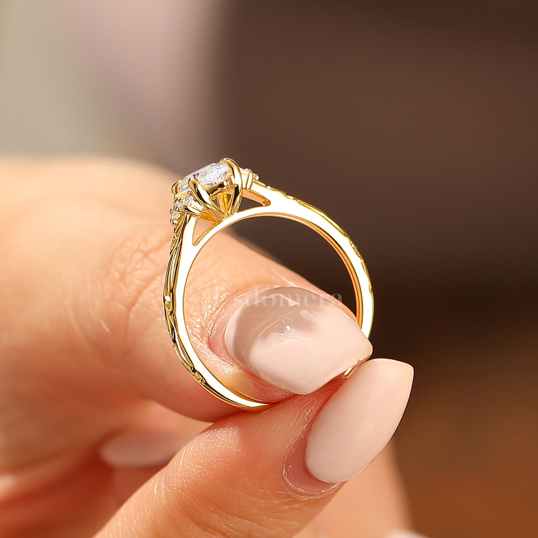 Nature-Inspired Vintage 14K Yellow Gold Moissanite Engagement Ring Filigree Wedding Ring