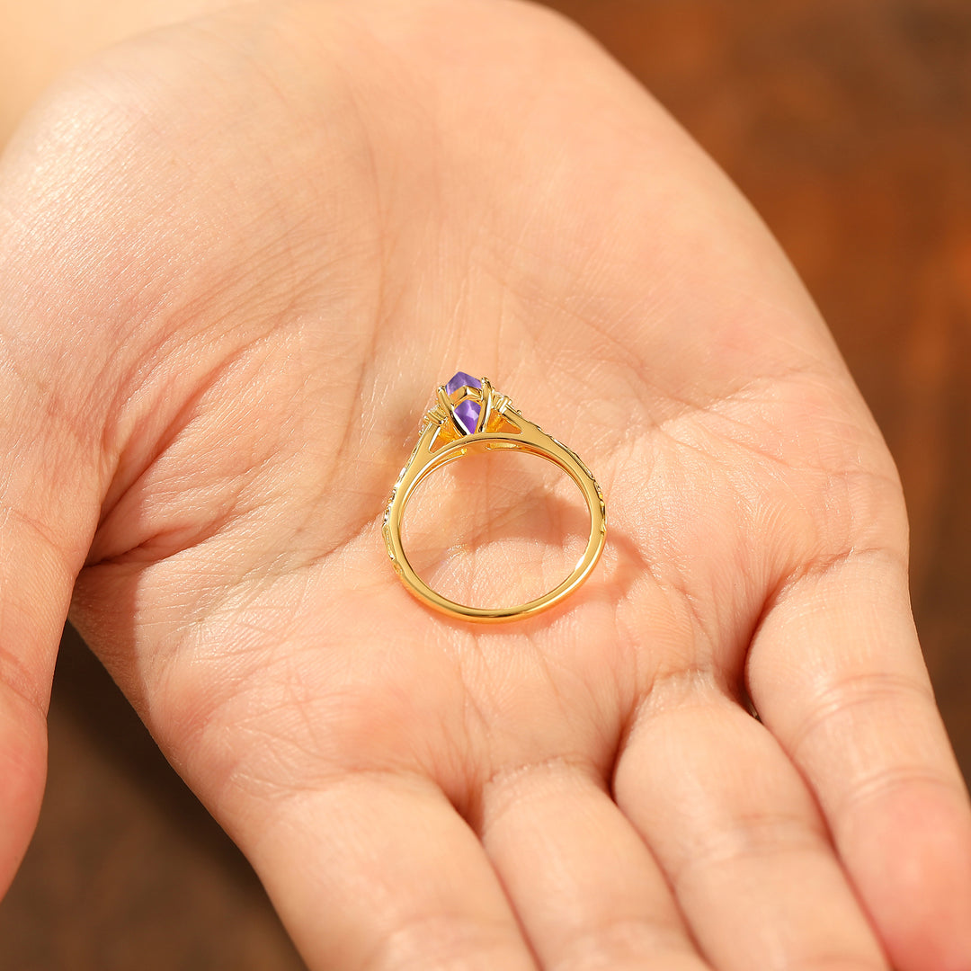 Nature-Inspired Vintage 14K Yellow Gold Natural Amethyst Engagement Ring Filigree Wedding Ring
