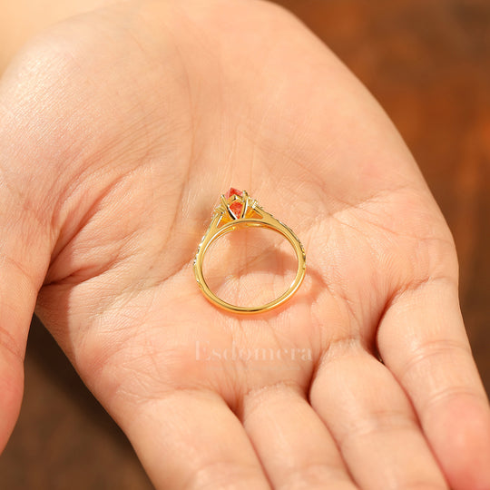 Nature-Inspired Vintage 14K Yellow Gold Natural Sunstone Engagement Ring Filigree Wedding Ring