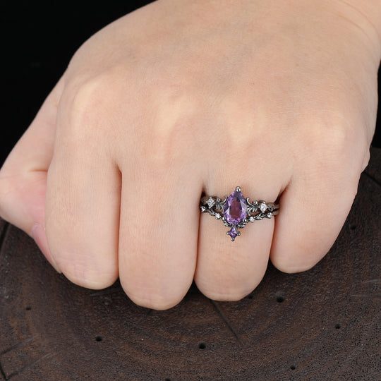 Filigreed Purple Amethyst His And Hers Ring Set Nature Inspired Amethyst Couple Rings