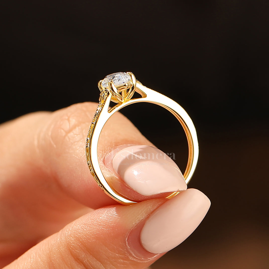Vintage Filigree Solitaire Marquise Cut Moissanite Engagement Ring 14K Gold Anniversary Bridal Ring