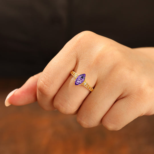 Brilliant Amethyst Engagement Ring Openwork Floral Vine Design Ring For Women