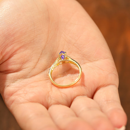 Brilliant Amethyst Engagement Ring Openwork Floral Vine Design Ring For Women