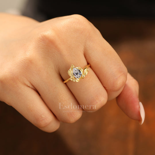 Lotus Petal Diseño de Loto Anillo de Diamante Cultivado en Laboratorio Anillo Botánico Hecho a Mano para Mujer (Certificado IGI)