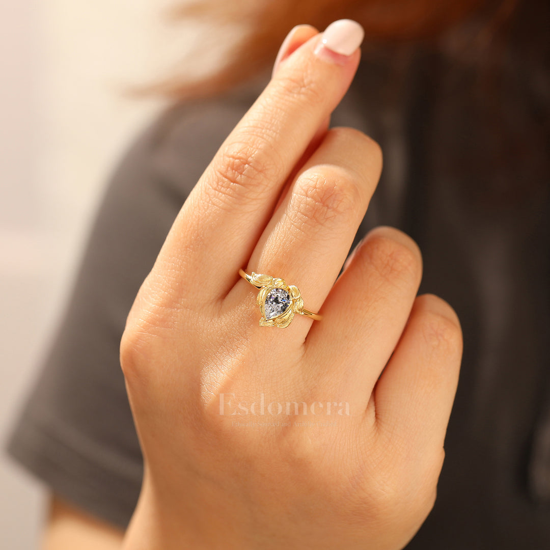 Lotus Petal Diseño de Loto Anillo de Diamante Cultivado en Laboratorio Anillo Botánico Hecho a Mano para Mujer (Certificado IGI)