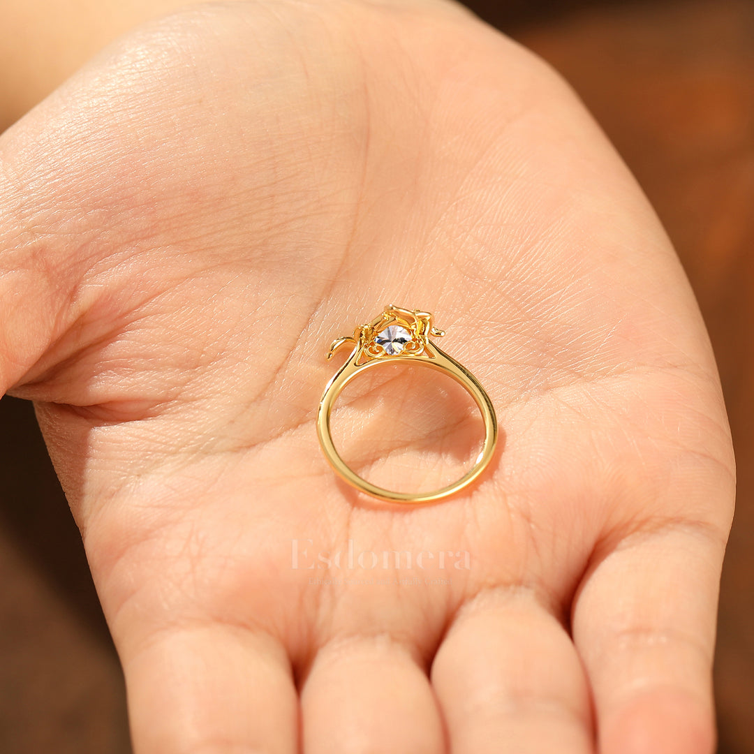 Lotus Petal Diseño de Loto Anillo de Diamante Cultivado en Laboratorio Anillo Botánico Hecho a Mano para Mujer (Certificado IGI)