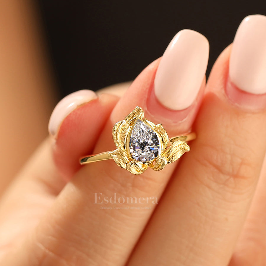 Lotus Petal Design Lab Grown Diamond Ring Botanical Handcrafted Women Ring (IGI Certified)