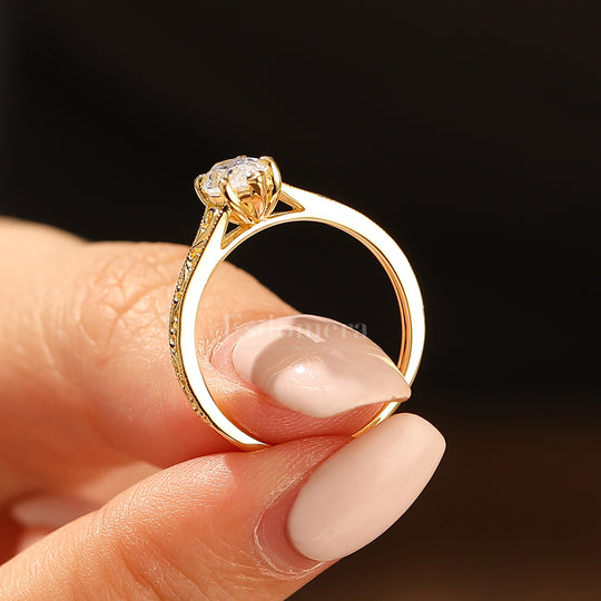 14K Vintage Marquise Solitaire Yellow Gold Moissanite Engagement Ring Filigree Wedding Ring