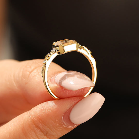 Floral Engraved Flat-bottomed Moissanite Bridal Ring Natural Inspired Leaf Moissanite Women Ring