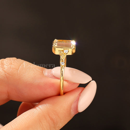 Floral Engraved Flat-bottomed Moissanite Bridal Ring Natural Inspired Leaf Moissanite Women Ring