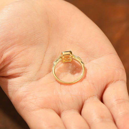 Floral Engraved Flat-bottomed Moissanite Bridal Ring Natural Inspired Leaf Moissanite Women Ring